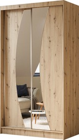Szafa Przesuwna VOCE 120 cm z Lustrem Szafa Dwudrzwiowa Dąb artisan