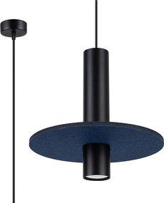 Lampa wisząca nowoczesny Pelta, filc/stal - 1 źródło - L.30 x H.126 cm - granatowy/czarny