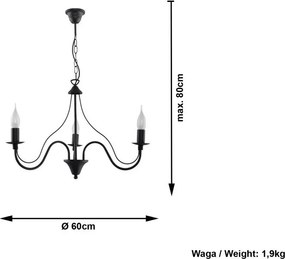 Czarna metalowa lampa wisząca ø 60 cm Fiorano – Sollux