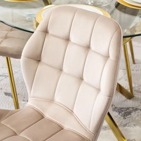 Krzesło Tapicerowane do Jadalni LUCKY Kremowe Welurowe Nowoczesne Glamour