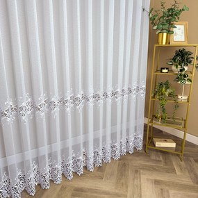 Firana z gipiurą Dwa Pasy ozdobne biała elegancka - wys. 280 cm