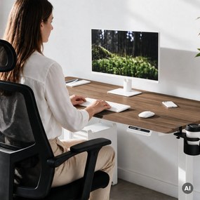 Biurko elektryczne z regulacją wysokości ergonomiczne białe/orzech,1600x800 mm: ARIA
