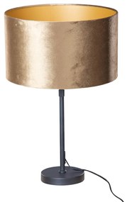Lampa stołowa czarna z aksamitnym abażurem w kolorze brązu 35cm - Parte