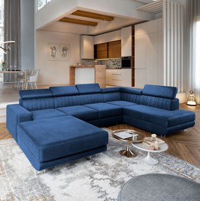 Masseno Narożnik SIENA z funkcją spania i pojemnikiem na pościel Narozniki U, Rozkładana sofa - Niebieski, MONOLITH 77