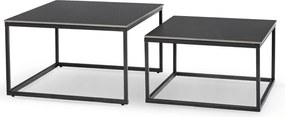 Zestaw Stolików Kawowych TENOR Czarny Marmur/Czarny do Salonu Glamour