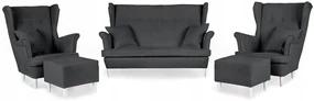 Zestaw wypoczynkowy mebli uszak Ari sofa fotele pufy Family Meble komplet