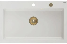 Mexen Elix zlewozmywak granitowy 1-komorowy 800 x 500 mm, biały, syfon złoty - 6527801005-20-G