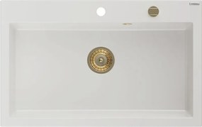Mexen Elix zlewozmywak granitowy 1-komorowy 800 x 500 mm, biały, syfon złoty - 6527801005-20-G