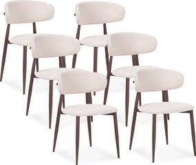 Zestaw 6 krzeseł do jadalni tkanina beżowa - Efekt ciemnego drewna orzechowego - LEA