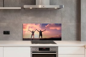 Szklany Panel Sylwetki Ludzi o Zachodzie