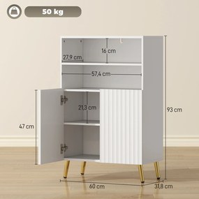 HOMCOM Szafka łazienkowa, komoda do pomieszczeń mieszkalnych, drzwi z cichym domykiem, 2 otwarte półki, MDF, Biały | Aosom PL