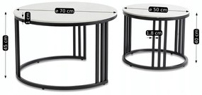 Zestaw Stolików Kawowych JERRY Biały Marmur/Czarny do Salonu Nowoczesny