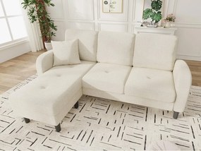 Kanapa narożna z szezlongiem - 3-osobowa - tkanina bawełniana i lniana - Jasny beżowy