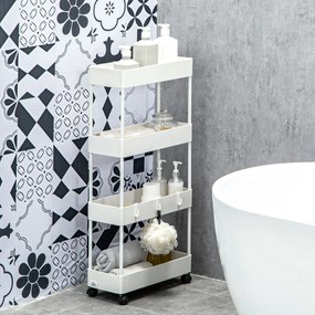 HOMCOM Wózek Kuchenny Niszowy z 4 Półkami 4 Hakami 4 Kółkami Biały 40x19x90cm | Aosom PL