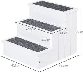 PawHut Schody dla psa i kota drewniane sosnowe z wykładziną rampy schowek stopnie 40,5 x 44,5 x 38 cm dla małych zwierząt białe | Aosom PL