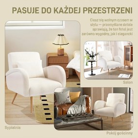 HOMCOM Fotel tapicerowany, z pokrowcem z fleece, z podłokietnikami i poduszką lędźwiową, z metalowymi nogami, fotel do czytania, kremowy