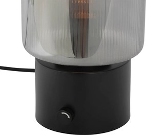 Lampa stołowa art deco czarna z przydymionym szkłem - Laura