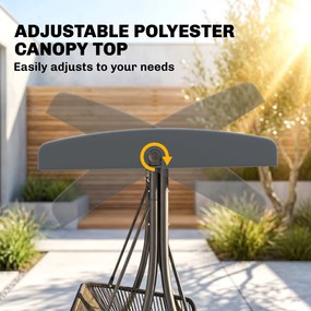 Outsunny Huśtawka Ogrodowa Rattan 2-osobowa z Regulowanym Daszkiem, Miękkimi Poduszkami, Ciemnoszara | Aosom PL