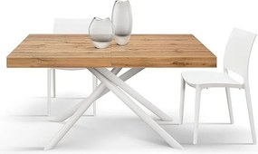 Stół drewniany, wykończenie dębowe, podstawa z metalu pomalowana na biało, 180×90–260×90 - CARRARA