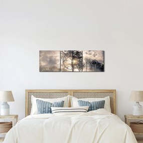 Obraz drzewa we mgle (z zegarem) (90x30 cm)