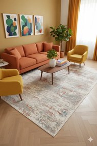 Szaro-czerwony dywan przecierany P1-N15