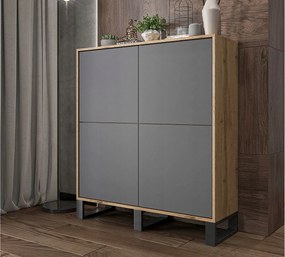 Komoda z 4 drzwiami – korpus dąb wotan, fronty grafit mat – 113 cm, metalowe nogi