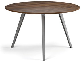 Stolik kawowy PRIMO ZEN, średnica 120 cm, szaro-srebrna podstawa, orzech