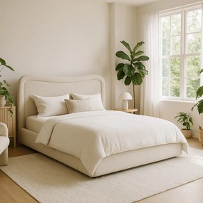 Łóżko Tapicerowane 160x200 cm HAGA ze Stelażem i Pojemnikiem Dwuosobowe Boucle Szare