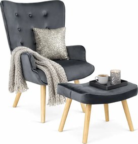 Szary skandynawski fotel z podnóżkiem A0-R85