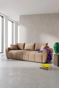 Jasnobrązowa welurowa sofa rozkładana z pojemnikiem B3-M33