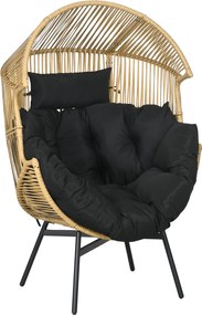 Outsunny Fotel ogrodowy Fotel ogrodowy z PE rattanu, 89 cm x 75 cm x 143 cm, Naturalny + Czarny