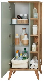 Zielona wysoka szafka łazienkowa w dekorze dębu 51x128 cm Set 963 – Pelipal