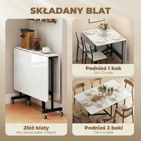 HOMCOM Mobilny stół rozkładany z 6 kółkami i hamulcami, składany stół kuchenny do małych pomieszczeń, Biały | Aosom PL
