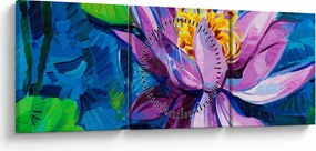 Obraz lilii wodnej na wodzie (z zegarem) (90x30 cm)