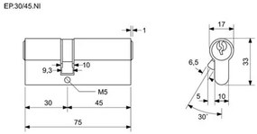 Richter EP.30/45.NI wkładka cylindryczna budowlana 30 +45 mm, 3 klucze