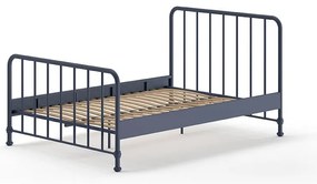 Niebieskie metalowe łóżko dwuosobowe ze stelażem 140x200 cm BRONXX – Vipack