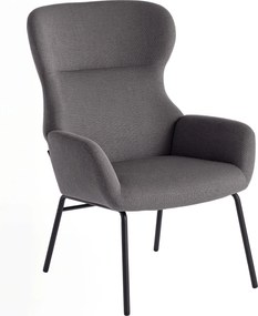 HOMCOM Nowoczesny Fotel Tapicerowany w Stylu Uszatego, Wysokie Oparcie, Grube Wypełnienie, Nogi Metalowe, Szary