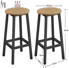 Zestaw 2 Okrąglych Taboretów Kuchennych Loft Dąb Sonoma B1-R63