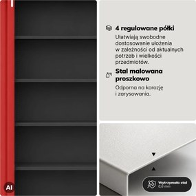 Szafa biurowa metalowa z zamkiem na szyfr antracytowo-czerwona, 900x1850x400 mm: DANIEL