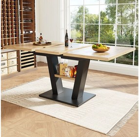 Rozkładany stół jadalny dla 4-6 osób - 118/157 x 70 x 75 cm - Rozkładany blat - MDF + Nogi metalowe - Naturalny + czarny