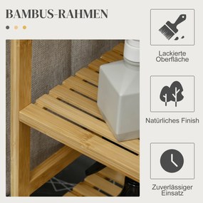 HOMCOM Segregator na pranie, multifunkcyjny, z deską do prasowania i workiem 57L, stelaż z bambusa, 113x34x82cm, naturalny/szary