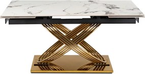 Stół Rozkładany Prostokątny IBIZA 160-240 cm Ceramiczny Biały Marmur/Złoty do Jadalni Nowoczesny Glamour
