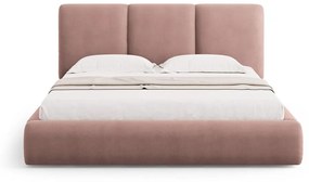 Jasnoróżowe tapicerowane łóżko dwuosobowe ze schowkiem i stelażem 200x200 cm Brody – Mazzini Beds