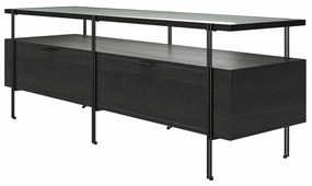 Czarna szafka pod TV w dekorze dębu 140x50 cm Wainwright – Queer Eye