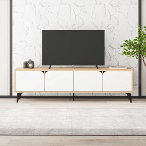 Biała szafka pod TV w dekorze dębu 180x51 cm Nola – Marckeric
