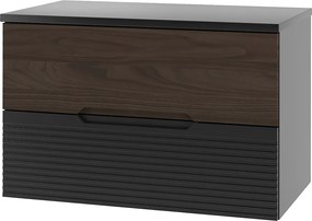 Zestaw Łazienkowy 80cm Szafka z Blatem Czarny Mat / Orzech Avella