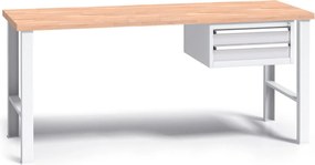 Profesjonalny stół warsztatowy G3 z drewnianym blatem roboczym, 1700 mm, 1x 2 szufladowy kontener, szary