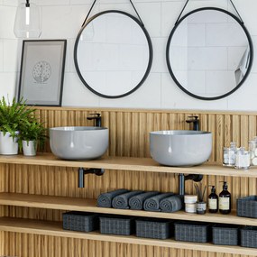 Umywalka ceramiczna nablatowa okrągła szara bez otworu na baterię  44 cm UNO 1 Silver Glow