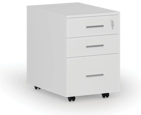 Kontener biurowy mobilny na teczki zawieszkowe SOLID, 3 szuflady, biały