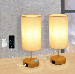 NETTLIFE 2 x ściemnialna lampa stołowa dotykowa E27 lampka nocna do salonu nowoczesny abażur z tkaniny